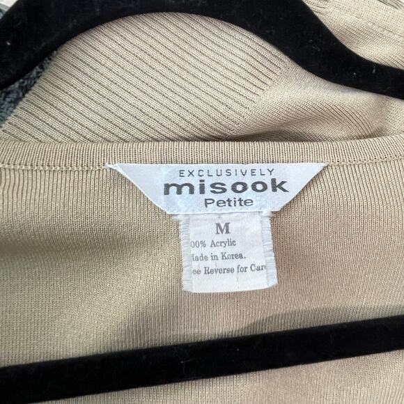 Exclusively Misook Cardigan Sweater Womens Medium Petite‎ Tan Striped Open Front - Picture 5 of 8